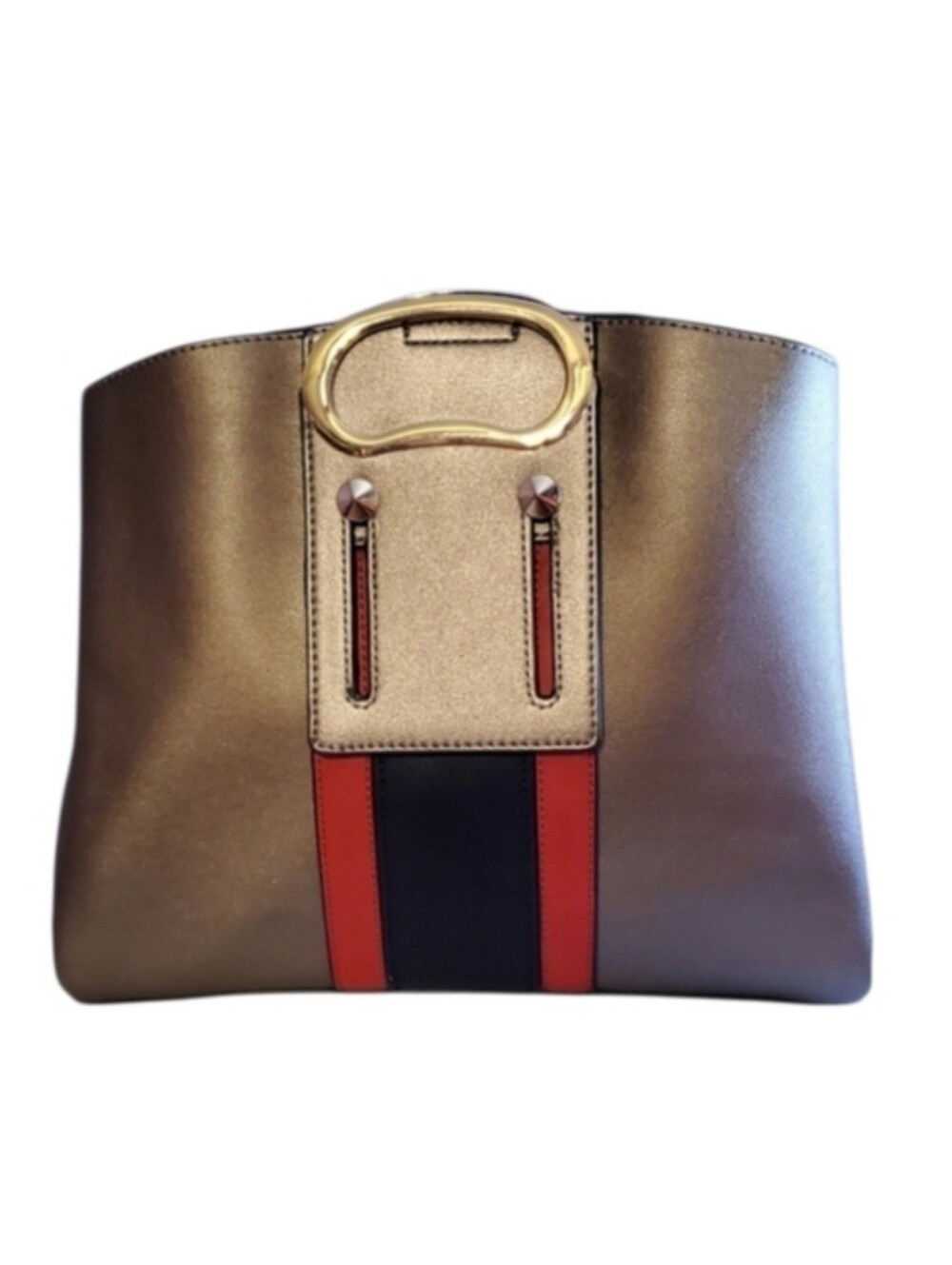 Bronze Tech-Metallic Crossbody Satchel - Slide Handles
